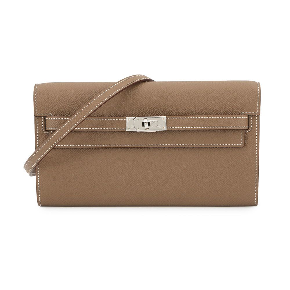 Hermes Kelly Wallet Long to Go Etoupe Silver Epsom