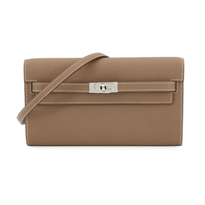 Hermes Kelly Wallet Long to Go Etoupe Silver Epsom