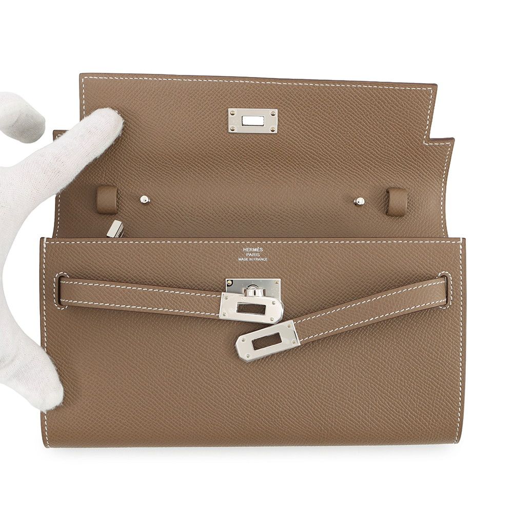 Hermes Kelly Wallet Long to Go Etoupe Silver Epsom — view 4