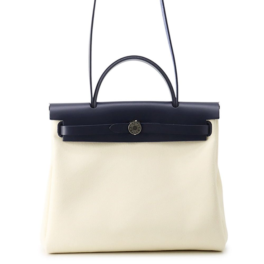Hermes Herbag Zip PM White Blue Safir Silver Toilet Military Vache Hunter