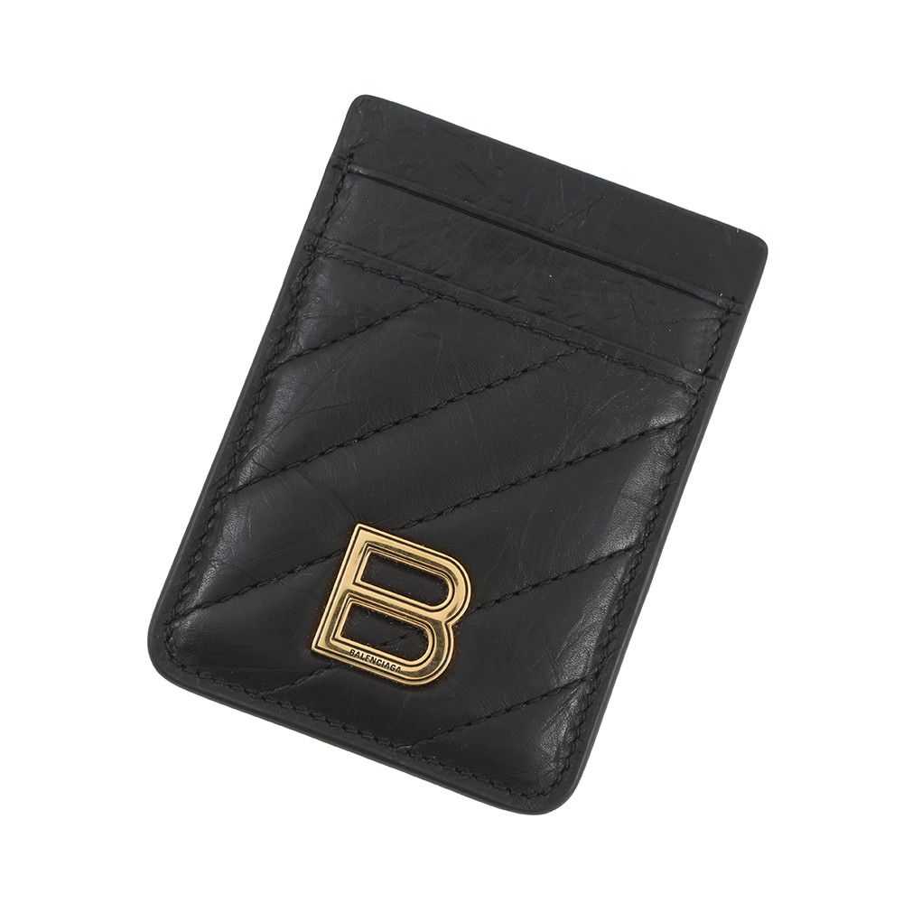 Balenciaga Card Case Crush Magnetic Holder Quilted Calfskin Black