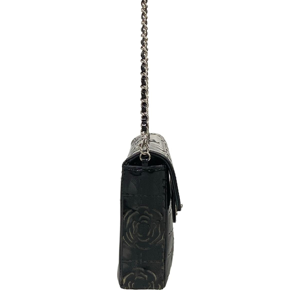 Chanel Shoulder Bag Camelliachocolate Black Flap Chain Silver Cutwork Leather — view 2