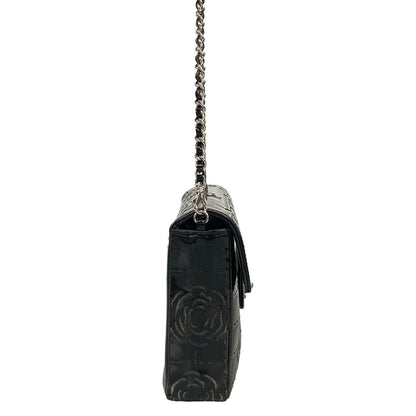 Chanel Shoulder Bag Camelliachocolate Black Flap Chain Silver Cutwork Leather — view 2