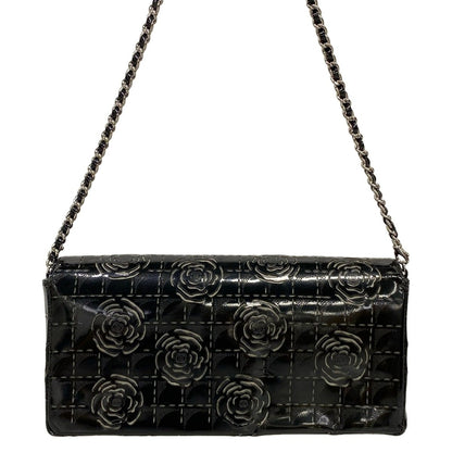 Chanel Shoulder Bag Camelliachocolate Black Flap Chain Silver Cutwork Leather — view 3