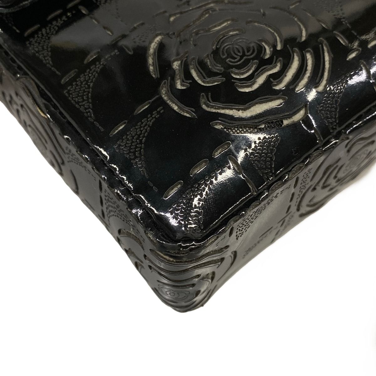 Chanel Shoulder Bag Camelliachocolate Black Flap Chain Silver Cutwork Leather — view 6