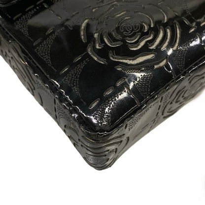 Chanel Shoulder Bag Camelliachocolate Black Flap Chain Silver Cutwork Leather — view 6