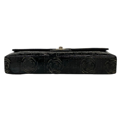 Chanel Shoulder Bag Camelliachocolate Black Flap Chain Silver Cutwork Leather — view 5