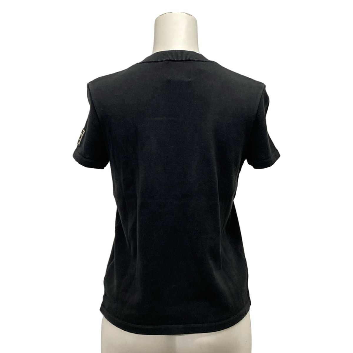 Chanel Short Sleeve Top 40 M Black Ivory Crew Neck Knit Sports Line CC Logo — view 2