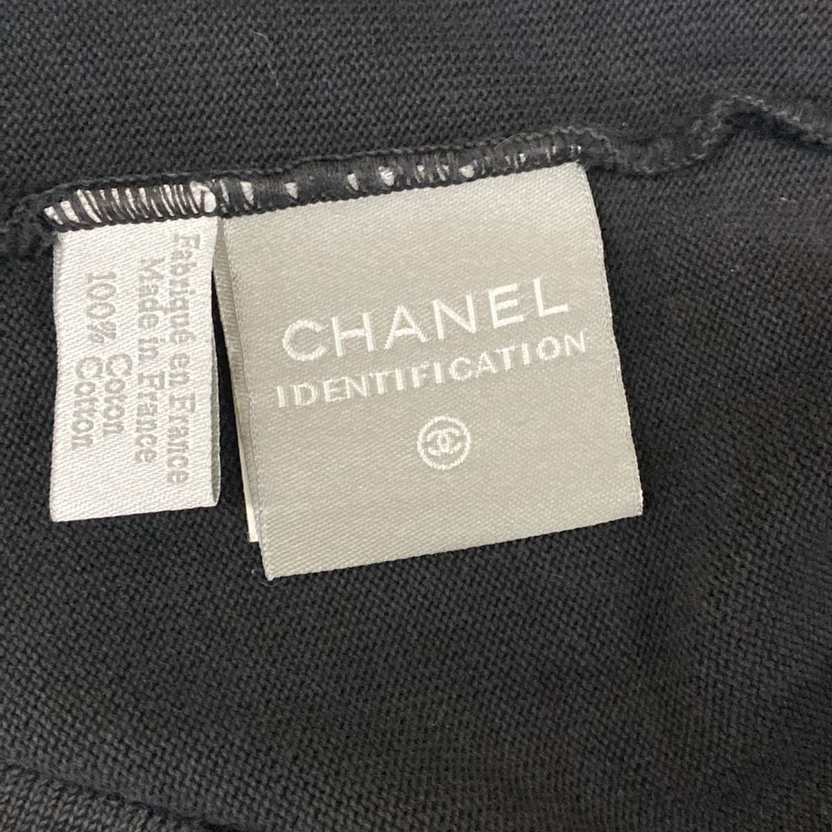 Chanel Short Sleeve Top 40 M Black Ivory Crew Neck Knit Sports Line CC Logo — view 3