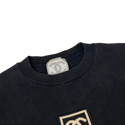 Chanel Short Sleeve Top 40 M Black Ivory Crew Neck Knit Sports Line CC Logo — view 8