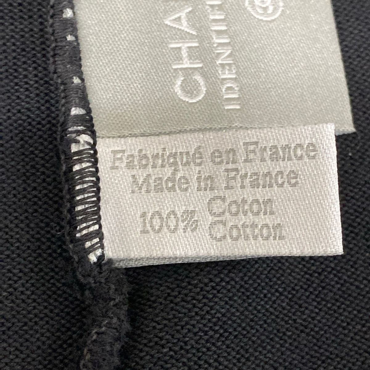 Chanel Short Sleeve Top 40 M Black Ivory Crew Neck Knit Sports Line CC Logo — view 4