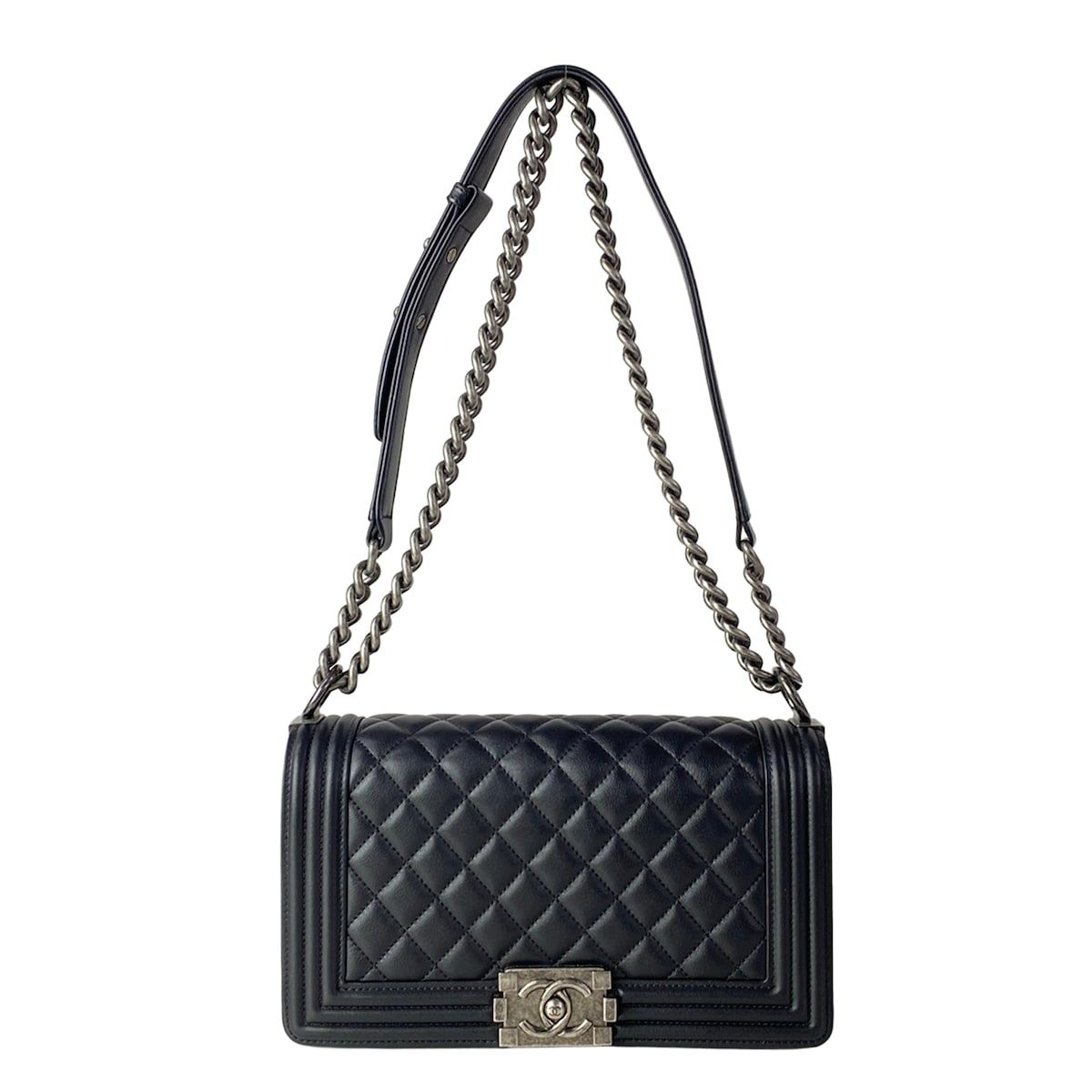 Chanel Shoulder Bag Quilted Black Vintage Silver Chain Leather