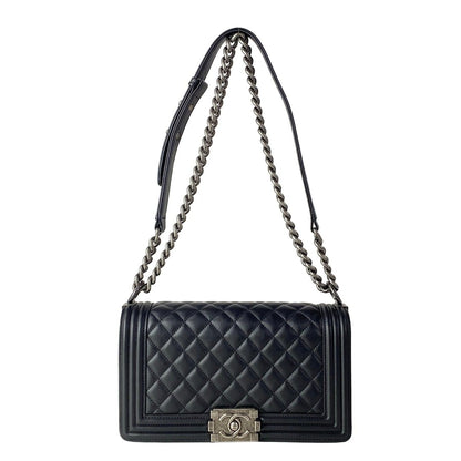 Chanel Shoulder Bag Quilted Black Vintage Silver Chain Leather