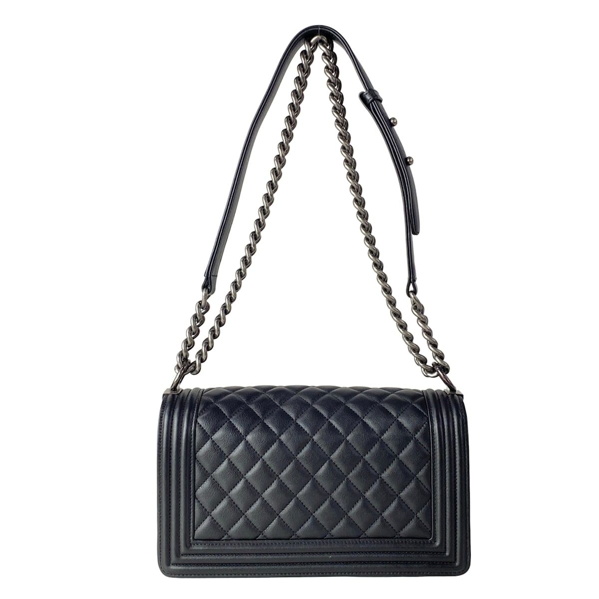 Chanel Shoulder Bag Quilted Black Vintage Silver Chain Leather — view 3