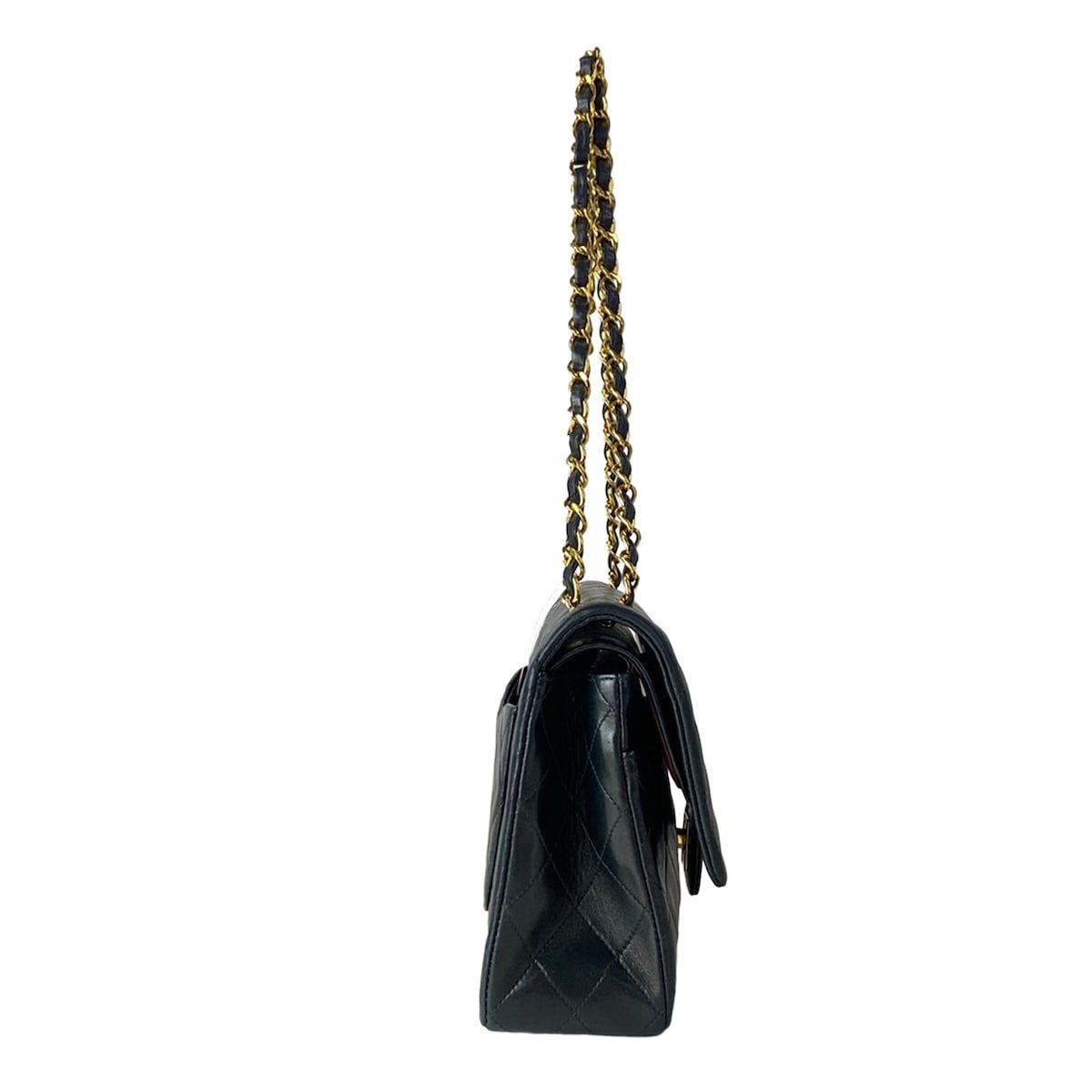 Chanel Shoulder Bag Double Flap Quilted Black Chain Gold Lambskin — view 2