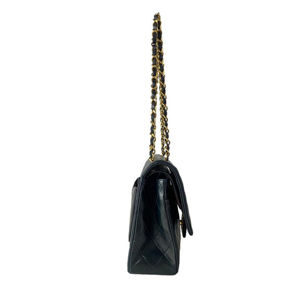 Chanel Shoulder Bag Double Flap Quilted Black Chain Gold Lambskin — view 2