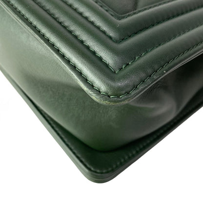 Chanel Shoulder Bag Quilted Dark Green Vintage Gold Chain Leather — view 9