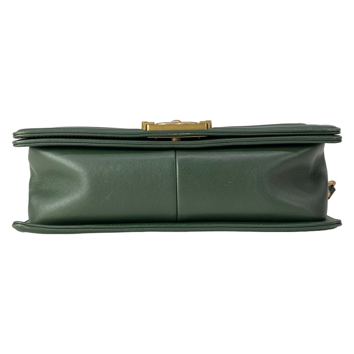 Chanel Shoulder Bag Quilted Dark Green Vintage Gold Chain Leather — view 5