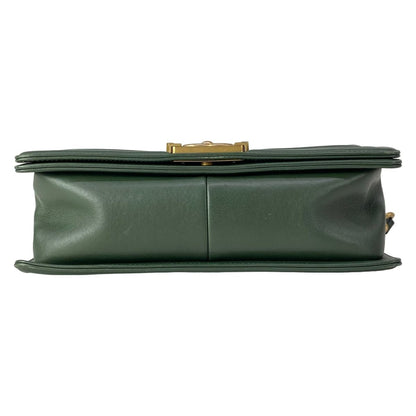 Chanel Shoulder Bag Quilted Dark Green Vintage Gold Chain Leather — view 5