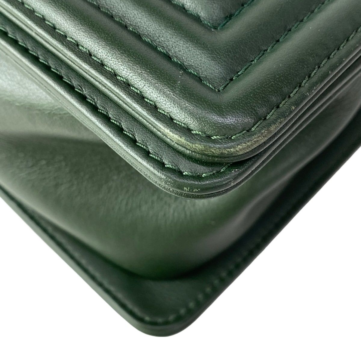 Chanel Shoulder Bag Quilted Dark Green Vintage Gold Chain Leather — view 7