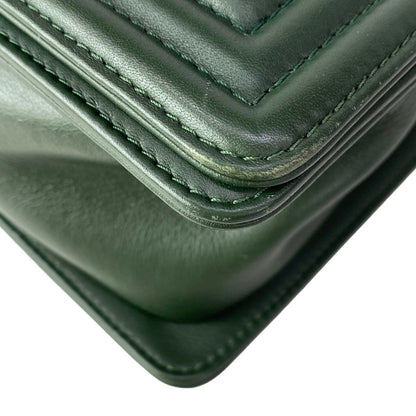 Chanel Shoulder Bag Quilted Dark Green Vintage Gold Chain Leather — view 7