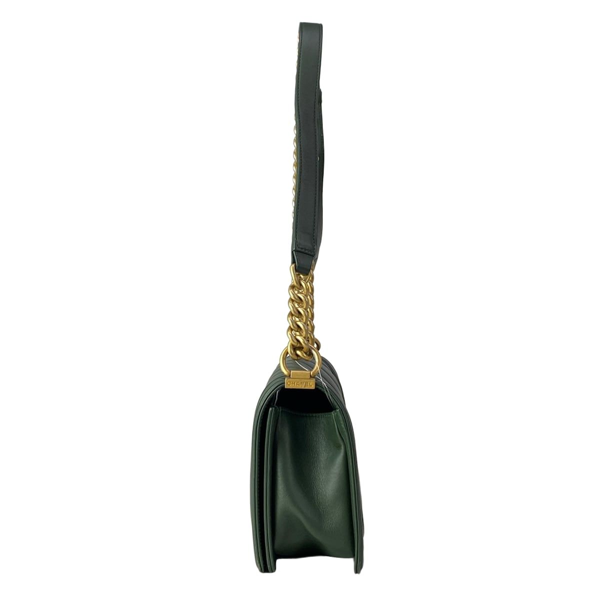Chanel Shoulder Bag Quilted Dark Green Vintage Gold Chain Leather — view 4