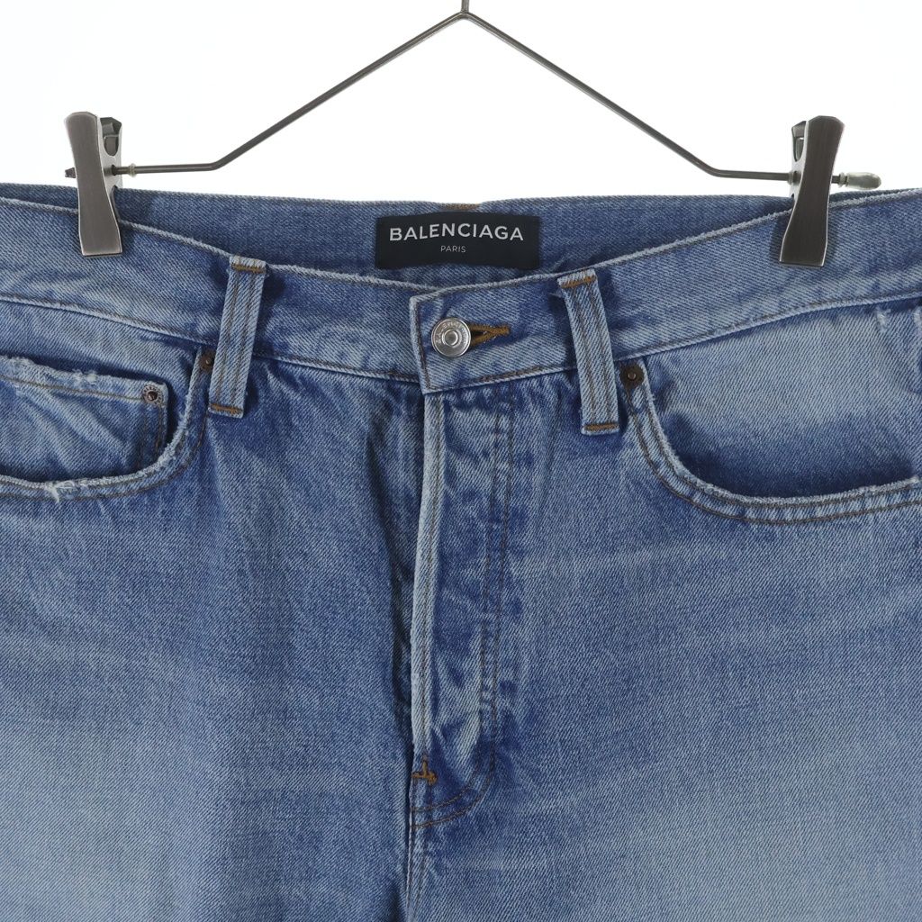 Balenciaga Washed Button Fly Shorts Denim Indigo — view 3