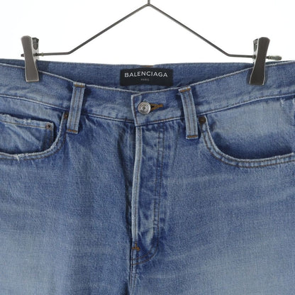 Balenciaga Washed Button Fly Shorts Denim Indigo — view 3