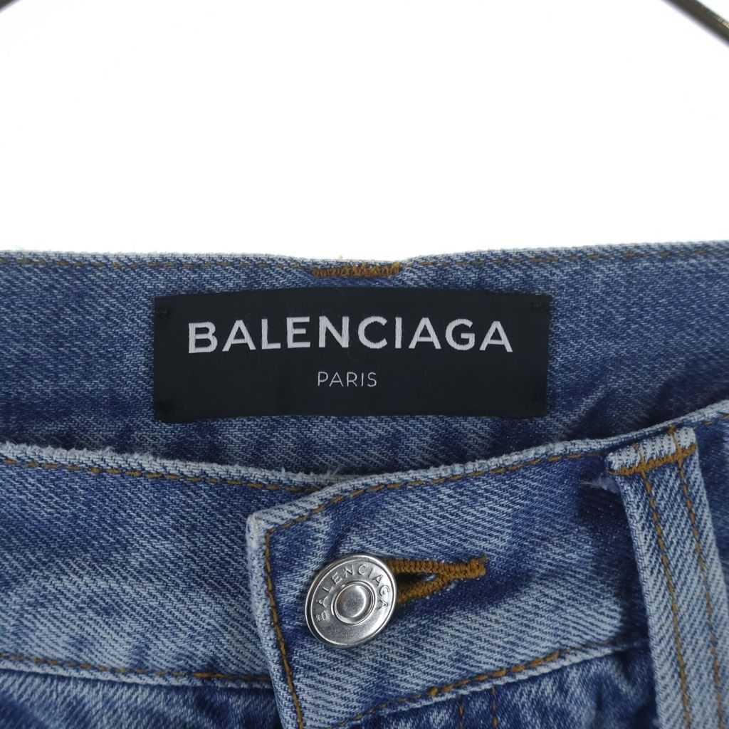 Balenciaga Washed Button Fly Shorts Denim Indigo — view 6