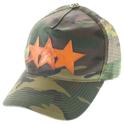 Chrome Hearts Vintage Trucker Cap Leather Star Patch Camo Pattern Mesh Truck