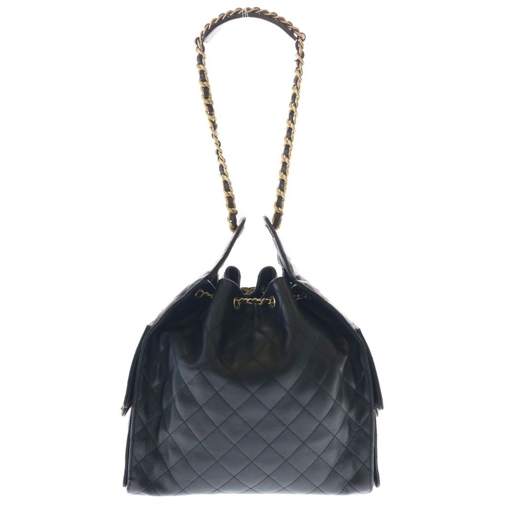 Chanel 25 Black Caviar Leather Gold Shoulder Bag — view 2