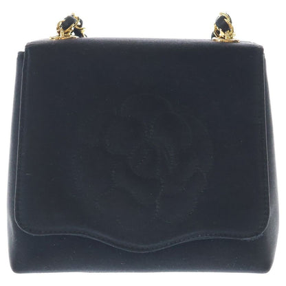 Chanel Camellia Mini Flap 2-Way Chain Shoulder Handbag Black Satin Gold
