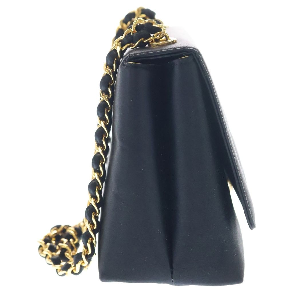 Chanel Camellia Mini Flap 2-Way Chain Shoulder Handbag Black Satin Gold — view 3