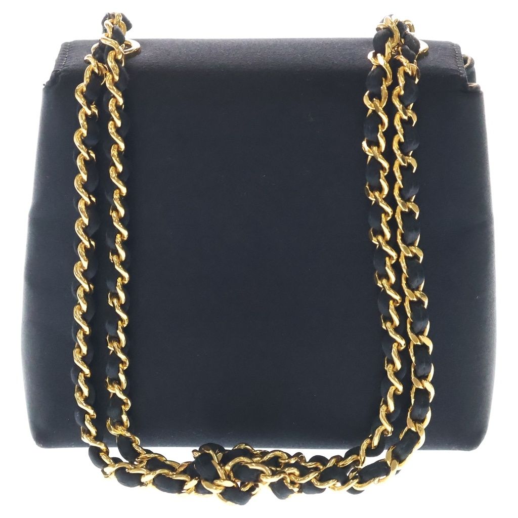 Chanel Camellia Mini Flap 2-Way Chain Shoulder Handbag Black Satin Gold — view 2
