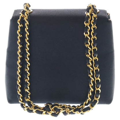 Chanel Camellia Mini Flap 2-Way Chain Shoulder Handbag Black Satin Gold — view 2