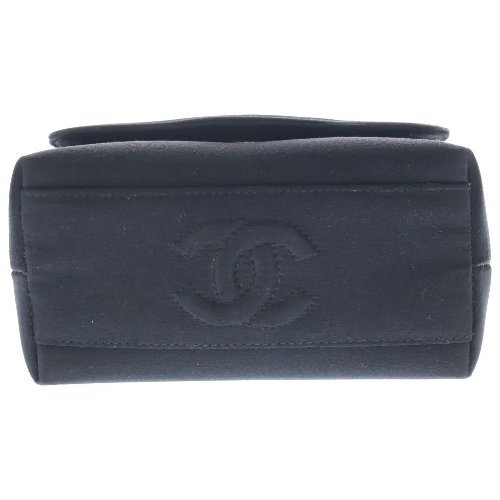Chanel Camellia Mini Flap 2-Way Chain Shoulder Handbag Black Satin Gold — view 5