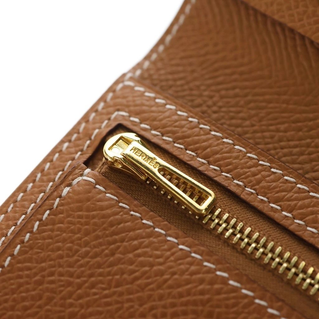 Hermes Bearn Compact Wallet Gold Brown Epsom Leather — view 5