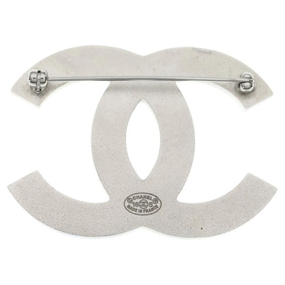 Chanel CC Logo Striped Brooch Pin Badge Silver Brown — view 2