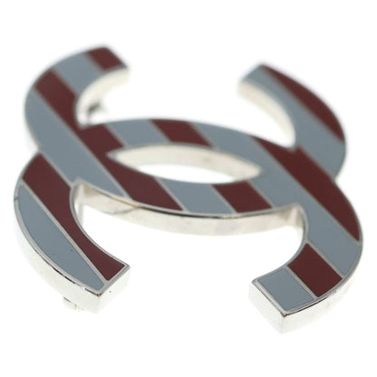 Chanel CC Logo Striped Brooch Pin Badge Silver Brown — view 4