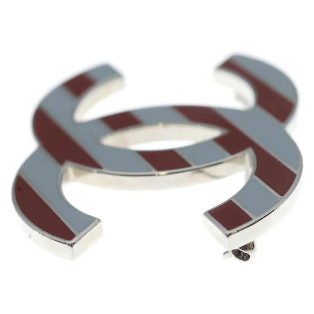 Chanel CC Logo Striped Brooch Pin Badge Silver Brown — view 3