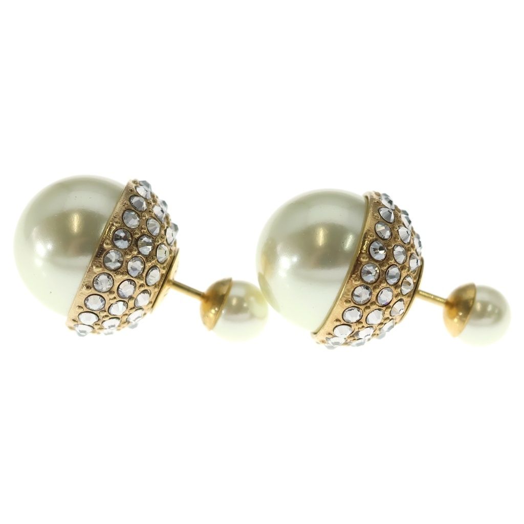Dior Tribal Ball Line Stone Faux Pearl Earrings Gold — view 4