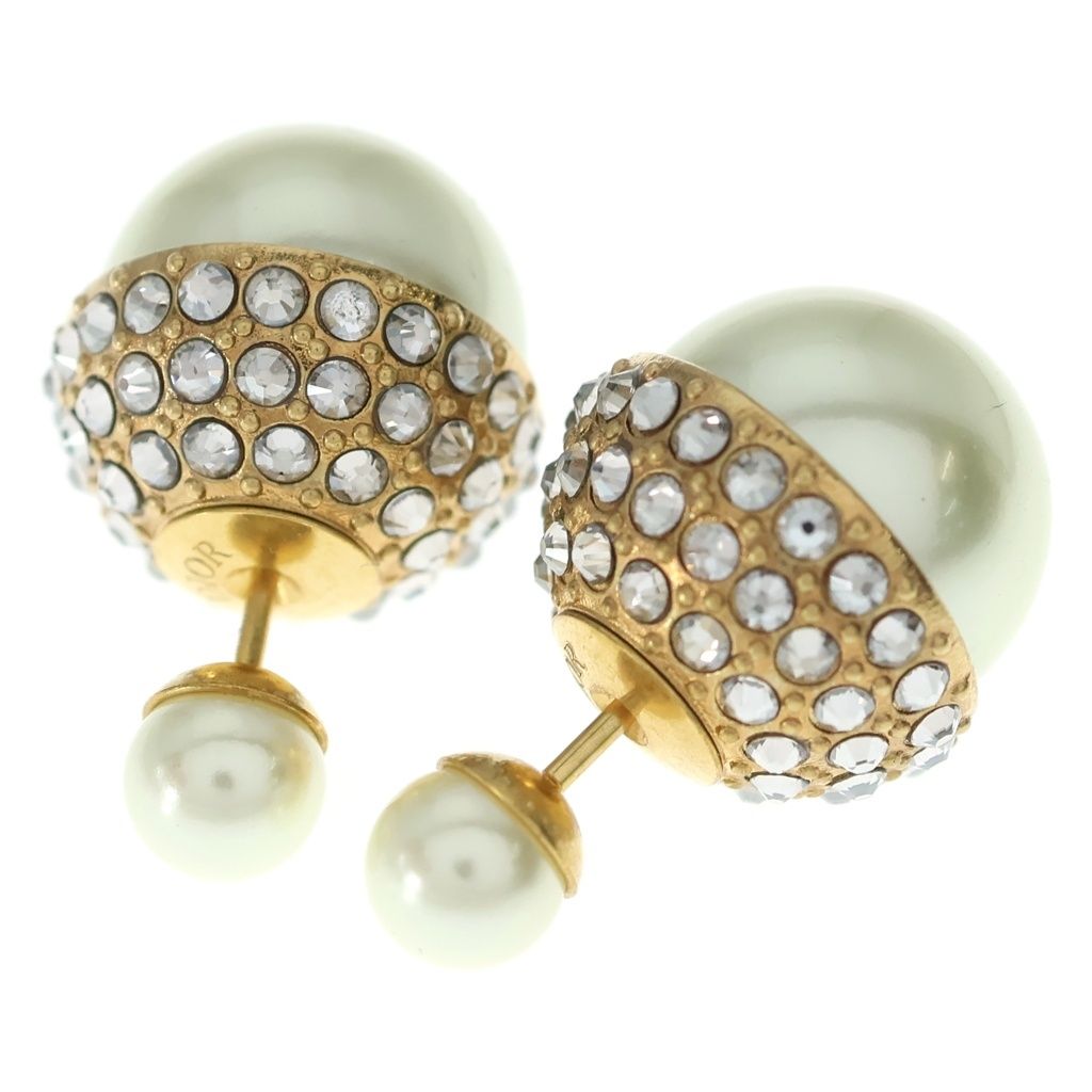 Dior Tribal Ball Line Stone Faux Pearl Earrings Gold — view 2