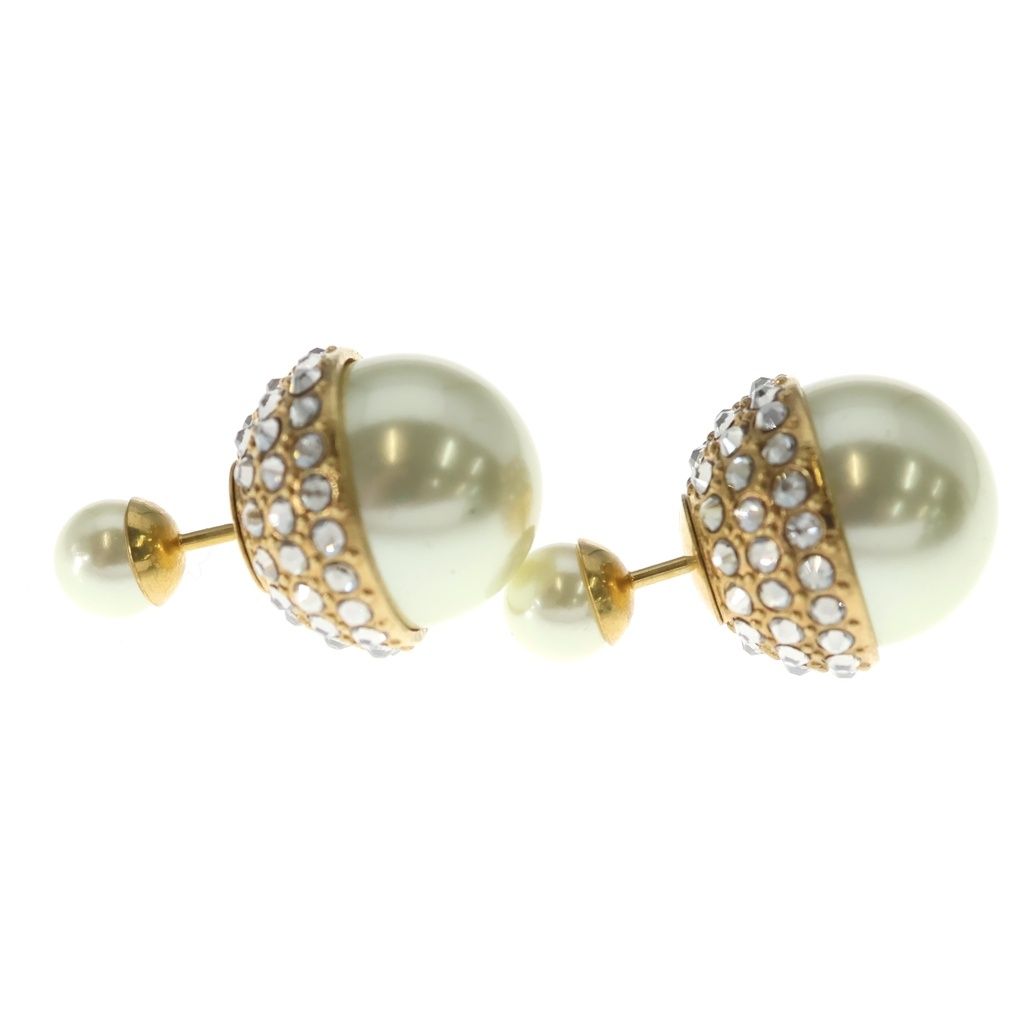Dior Tribal Ball Line Stone Faux Pearl Earrings Gold — view 3