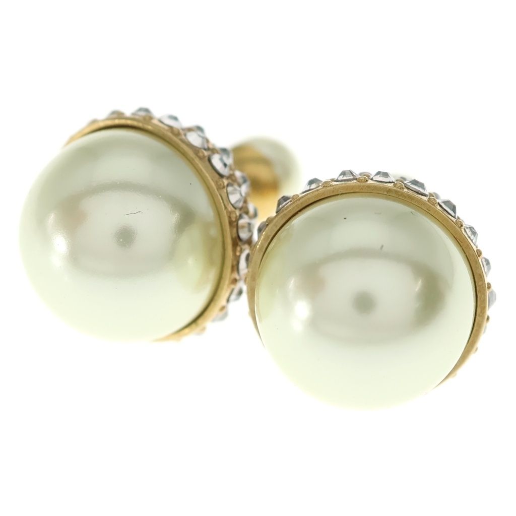 Dior Tribal Ball Line Stone Faux Pearl Earrings Gold