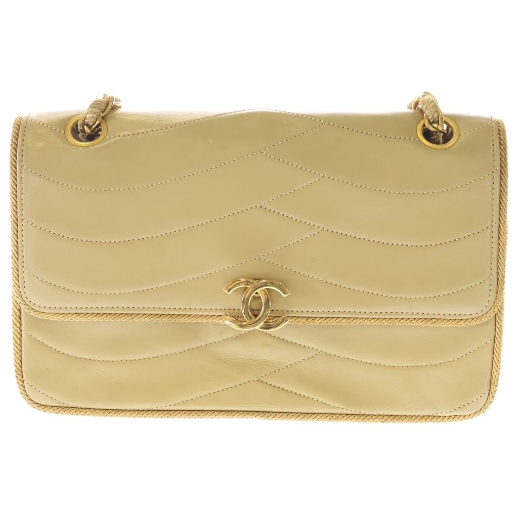Chanel Quilted 23 Wave Stitch S Flap Chain Shoulder Bag Brown Beige Leather Gold
