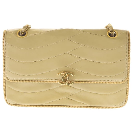 Chanel Quilted 23 Wave Stitch S Flap Chain Shoulder Bag Brown Beige Leather Gold