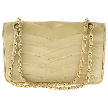 Chanel Quilted 23 Wave Stitch S Flap Chain Shoulder Bag Brown Beige Leather Gold — view 2