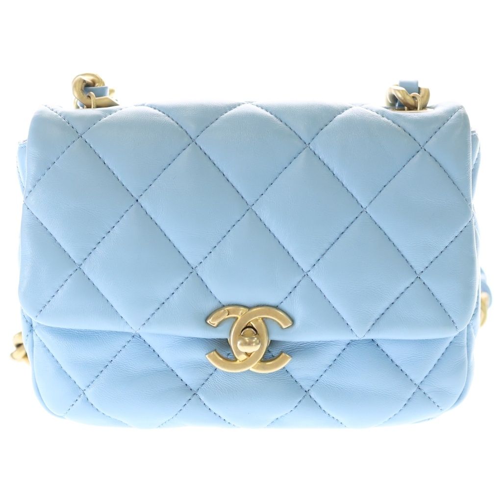 Chanel 19 Chain Mini Shoulder Bag Light Blue Lambskin Gold
