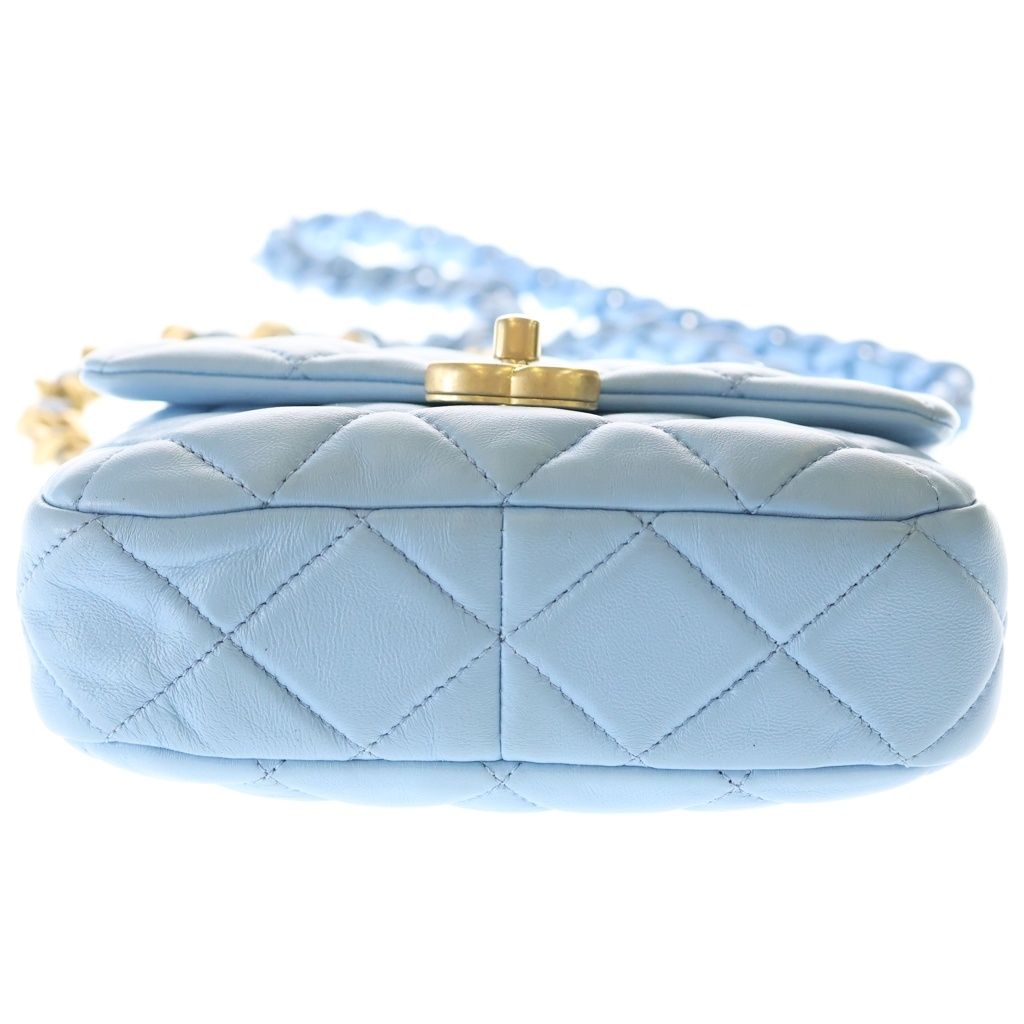 Chanel 19 Chain Mini Shoulder Bag Light Blue Lambskin Gold — view 5