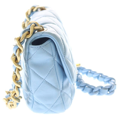 Chanel 19 Chain Mini Shoulder Bag Light Blue Lambskin Gold — view 3